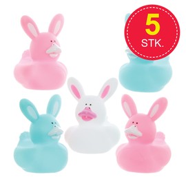 Baker Ross FX475 Rabbit Rubber Ducks - 5 Pack Easter Toys and Party Bag Fillers for Kids