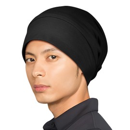 LULUSILK Men's Silk Nightcap for Long Hair, Hair Cap, For Sleeping, Winter, For Sleeping, Black, M–L
