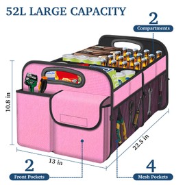 Femuar Car Trunk Organizer, Car Storage Organizer with Large Capacity Waterproof Collapsible Trunk Organizer for Car Suv/Jeep/Sedan (Pink, Standard)