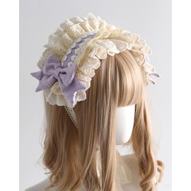 Kuroobaa Hair Headband Headdress Lolita Lace Women's Cosplay Ribbon Hair Accessory Gothic Lolita (Purple)