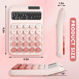 DANRONG Mechanical Switch Calculator with Big Buttons, Calculators Desktop, 12 Digits, Solar Battery Power, Desk Calculator, Large LCD Display, Cute Pink Calculator for Teachers Students Basic Office