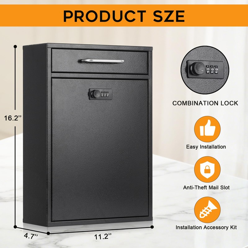 xydled Wall Mount Mailboxes with Combination Lock, Wall Mail Box