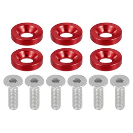 Motoforti Universal Finishing Countersunk Fender Bumper Washers, Gasket Screw Engine Bay Dress Up Fastener Kit for Car Motorcycle Mechanical RC Parts, M6, Durable, Aluminum Alloy, Red, 6pcs