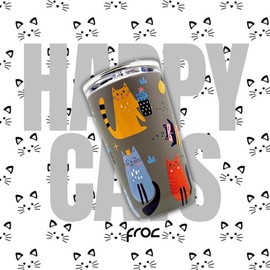 FROC | Termo Personalizado 450ml con Impresión UV de Alta Calidad, Tapa Antiderrame, Base Antiderrapante, Acero Inoxidable Doble Pared – Modelo The Lake (Happy Cats)
