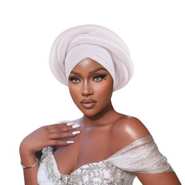 New Nigeria Heavy Industries Sponge Wrap Headcap for African Headbands Auto Gele Turban WRA (White)