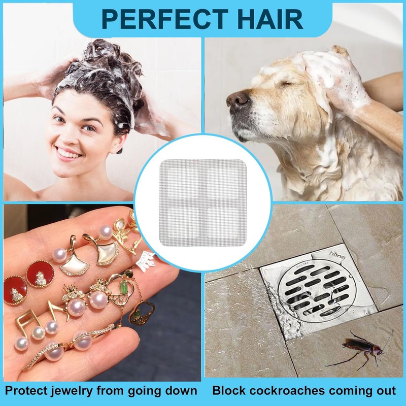 24pcs Disposable Shower Drain Cover 4"x4" Mesh Stickers, Anti-Clog Filter,