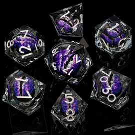 ARUOHHA DND Resin Dice Dragon Eye Dice Liquid Core Dice Set Purple Sharp Edged Dice Set with Gift Box, Dungeons and Dragons Polyhedral D&D Dice Role Playing Dice Set D20 D12 D10 D8 D6 D4
