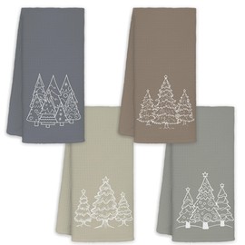 JINYO Boho Neutral Christmas Kitchen Towels, Modern Minimalist Christmas Tree Decorative Hand Towels for Bathroom Kitchen, Rustic Neutral Pine Tree Decorative Dish Tea Towels, 16x24 Inch Set of 4