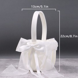 2 Pack White Flower Girl Basket Wedding Basket for Flower Girls Cute Satin Flower Girl Basket
