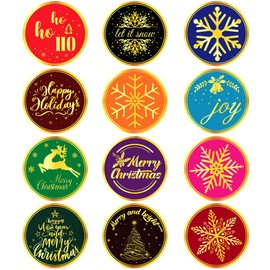 360 Pieces Merry Christmas Stickers, 2 inch Gold Color Snowflake Stickers Tags Joy Deer Adhesive Labels Xmas Cards Gift Envelopes Seals Boxes Decorative Stickers for Christmas Holidays Party Supplies