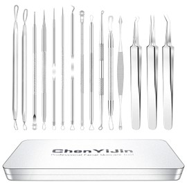 15 PCS Blackhead Remover Pimple Popper Tool Kit,Black Head Remove Extractor for Acne Comedone Whitehead Popping Zit Blemish Facial Skin Care Tools with Metal Case