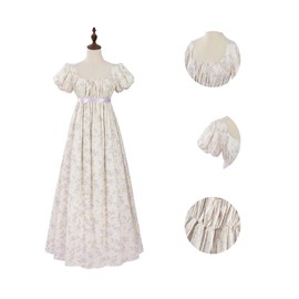 Fiamll Women's Regency Dresses for Women Empire Waist Floral Regency Era Dress Long Tee Party Dress Renaissance Costume, Purple flower