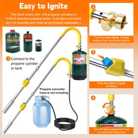 33'' Propane Torch, Weed Burner Flamethrower for Propane Tank with Integrated Igniter and Non-Slip Rubber Handle, Ideal for Outdoor Weeding, Roof Asphalt, Ice Melting, and BBQ