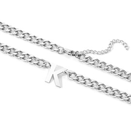 APaztip V Initial Necklace for Men Cuban Link Chains Jewelry Gift Boys Letter Women Girls Pendant High polished Stainless Steel Gold/Silver 6.5mm 16+2 Inches