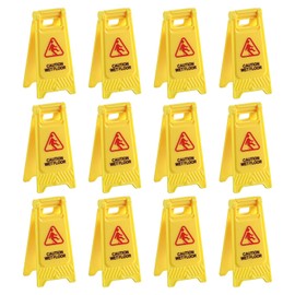 TIESOME 12 Pcs Yellow Mini Caution Wet Floor Signs, Double Sided Safety Warning Sign Mini Traffic Sign for Indoor Outdoor Use