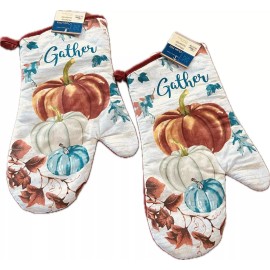 Home Collection 2 Pumpkin Autumn Fall Kitchen Oven Mitt Mitten Hot Pad Thanksgiving Decor 7 x 13