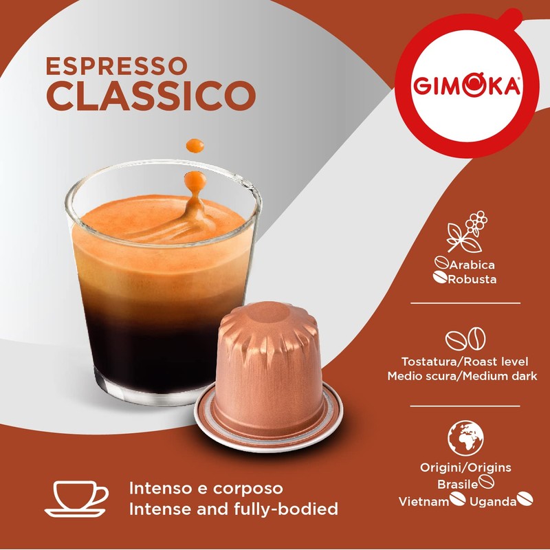 Gimoka - Nespresso Compatible Aluminium Coffee Capsules, Classico - 100
