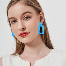 GBAHFY Vintage Minimalist Multicolor Acrylic Geometric Square Hollow Drop Dangle Neon Earrings Retro 80s Party Costume Accessory for Women Jewelry Gifts (Light Blue)