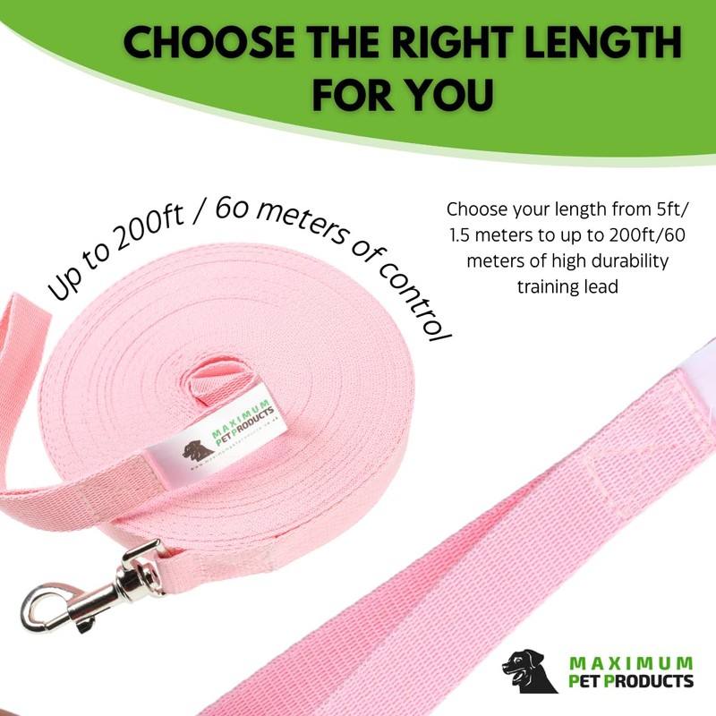 Maximum Pet Products Pink Dog Training Lead 50ft/15m