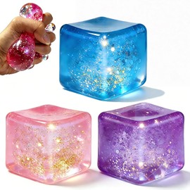 3Pcs Glitter Squishy Cube,Slow Rise Stress Cubes,Sugar Squeeze Toys