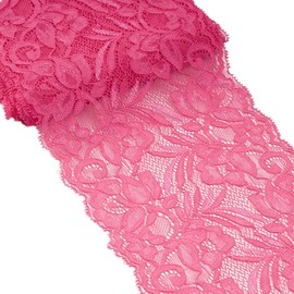 5 Yards Floral Lace Ribbon Stretch Tulle Lace Trim Elastic Webbing Fabric Width 15cm for DIY Jewelry Making Craft Clothes Accessories Gift Wrapping Wedding Party Decoration (Rose)