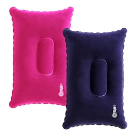 YYCLIPY 2Pcs Inflatable Pillows for Camping Travel 34 * 22cm Ultralight Compact Blow Up Pillows Soft Flocked Surface Easy Portable for Outdoor Fishing Sunbathing Waist Support (Blue+Pink)