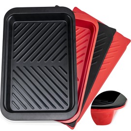 Czlizdyt Deep Grilling Prep and Serve Trays with lid, BBQ Tray for Marinating Raw and Cooked Food, Diswasher Safe Nesting Trays Black in Red