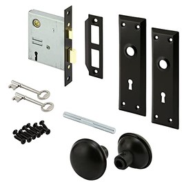 Prime-Line E 2798 Mortise Keyed Lock Set with Matte Black Knob – Perfect for Replacing Broken Antique Lock Sets and More, Fits 1-3/8 In.-1-3/4 In. Interior Doors, Matte Black (Single Pack)