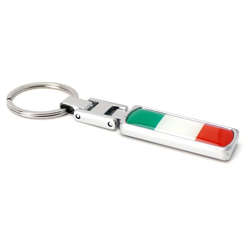 iJDMTOY Italian Flag Design Green/White/Red Color Stripe Chrome Badge Keychain