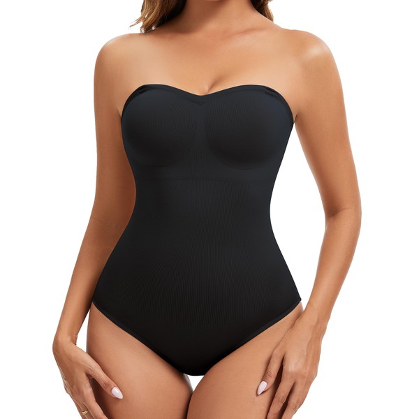 ciksob Strapless Shapewear for Women, Tummy Control Bodysuit with Removable