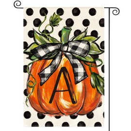 AVOIN colorlife Fall Monogram Letter A Garden Flag Polka Dot Pumpkin 12x18 Inch Double Sided Outside, Small Burlap Family Last Name Initial Yard Decoration