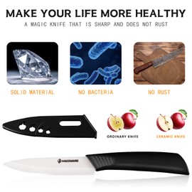 Magiware Paring Knife, Classic 4 inch Ceramic Paring Knife with Sheath Cover, Fruit and Vegetable knife,Longer Sharp Rust Proof Stain Resistant