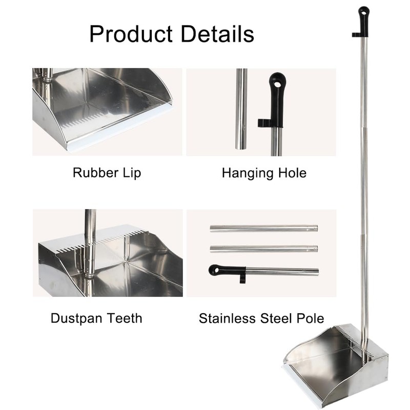 Metal Dustpan Long Handle Stainless Steel Dustpan,Heavy Duty Standing Dust