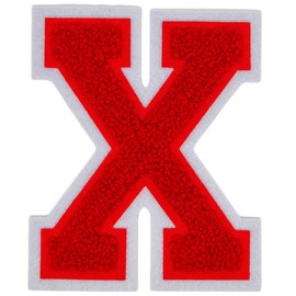2 parches de felpilla roja de 5 pulgadas, parches bordados para planchar del alfabeto para ropa, jeans, chaquetas, mochilas, sombreros, letras universitarias con borde blanco (letra X)