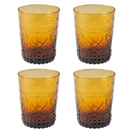 Karma, Somerset Juice Glass Cup 10oz, Vintage Glassware Drinking Cups Set of 4, Amber