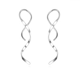 Silver Dangle Earrings, Hypoallergenic Twisted Pull Through Drop Earrings for Women, Dainty Lightweight Threader Earrings for Sensitive Ears