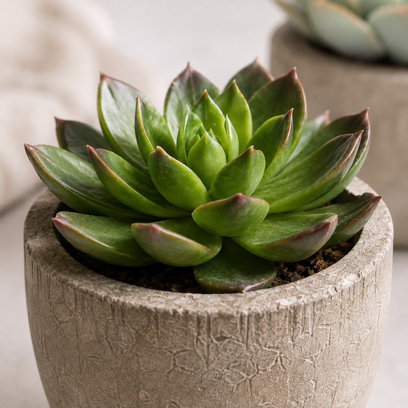 Artificial Succulent Plants in Decorative Cement-Style Pots – 5-Piece Faux