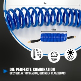 Poppstar Compressed Air Spiral Hose 5 m with Diameter 8 mm x 12 mm, Kink Protection, Improved Swivel Couplings G 1/4 Inch Male Thread (2023)