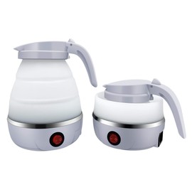 UpdateClassic Small Travel Foldable Electric Kettle, 0.6L Portable Collapsible Hot Water Boiler For Coffee Tea (White)