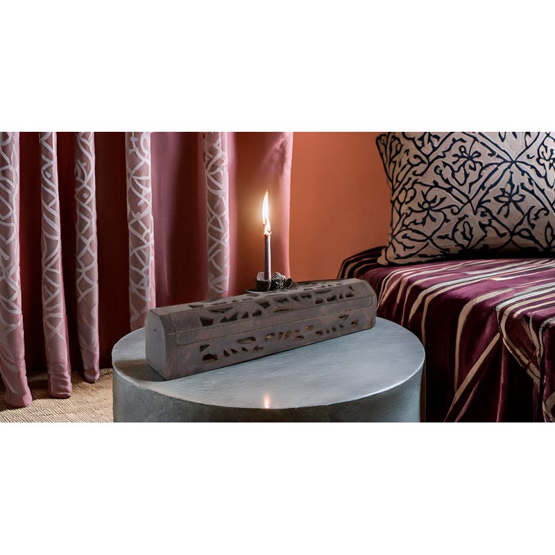 Wooden Incense Holder Cone Burner Coffin with Storage Compartment Organic