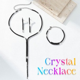 Reaky Bridal Jewelry Set Silver Rhinestone Earrings and Necklace Sparkly Wedding Necklaces Sets Prom Jewelry for Women(Pack of 3) (Black)