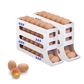 30 Eggs Egg Holder for Fridge,4 Tiers Egg Container,Auto-Rolling Organizer for Refrigerator,Space-Saving Egg Dispenser Holder,Fridge Egg Rack (White, 2pack)