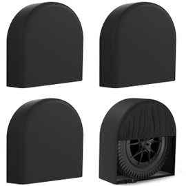 eletecpro RV Tire Covers Set of 4 with Waterproof Coating and Heavy Duty 600D Oxford, Windproof Tire Accessories for Trailer, Truck and Camper, Fits Tire Diameters 32-34.75 Inches, Black