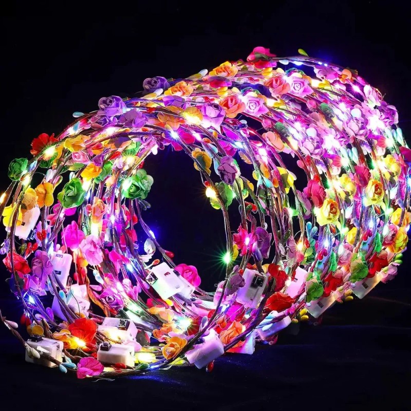 Tiaras Con Flores Led Para Fiesta Paquete Con 10