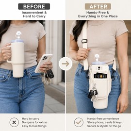 40 oz Water Bottle Carrier for Hands-Free Travel – Neoprene Tumbler Sleeve with Adjustable Shoulder Strap