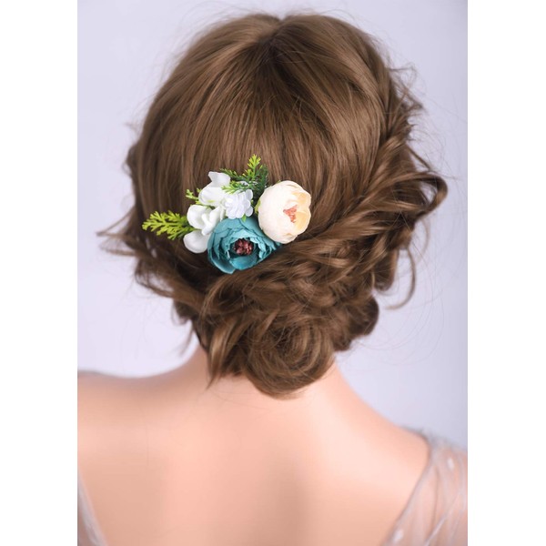 Denifery 1pcs Elegant Red Rose Bridal Hair Pins Wedding Women and Girls Hair Accessories Bridesmaids Headpiece（Blue and Champagne）