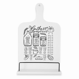 Cookbook Stand, Recipe Book Holder for Kitchen Counter, Farmhouse Cookbook Holder with Measurement Conversion Chart, Wood Cook Book Shelf, Kitchen Accessories for Cookbook Storage Organizer (White)