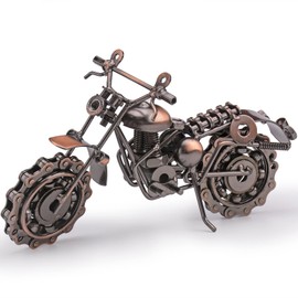 Famgee Creative Retro Metal Crafts Art Motorcycle Model Iron Moto Motorbike Model with Chainwheel Home Decor Ornaments - Copper