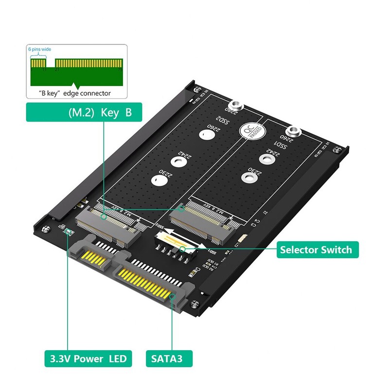 Dual NGFF B M Key M.2 SSD Card 6Gbps SATA