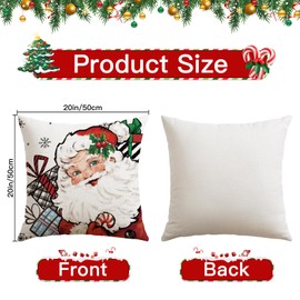 OTOSTAR Merry Christmas Throw Pillow Covers 20x20 Inch Set of 4, Santa Claus Snowman Let it Snow Blue Decorative Pillow Cases Winter Holiday Cushion Covers for Sofa Couch
